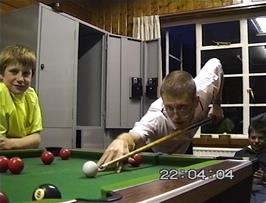 Julian taking his turn at Pool in the Glen Nevis hostel games room